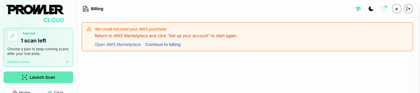 Error notice: We could not read your AWS purchase