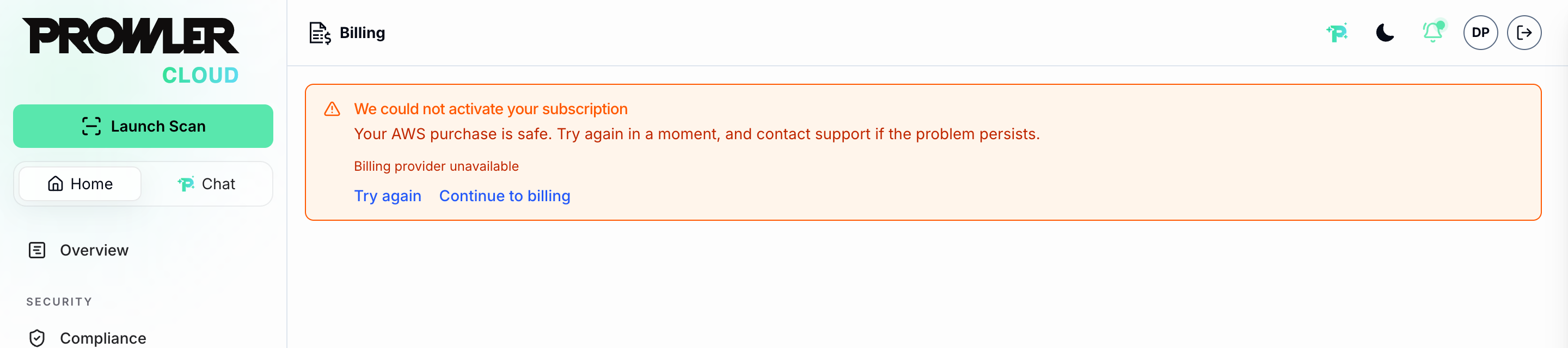 Error notice: We could not activate your subscription