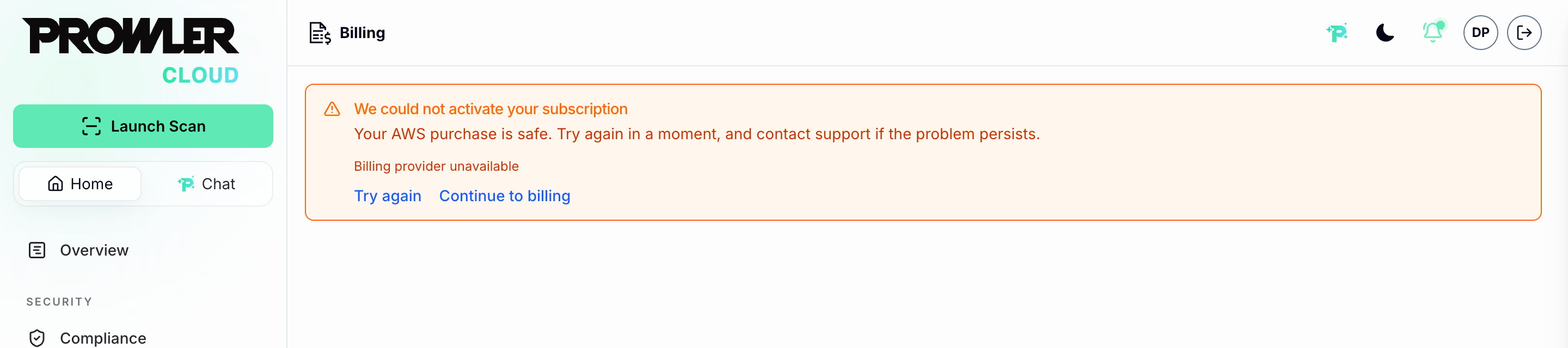 Error notice: We could not activate your subscription