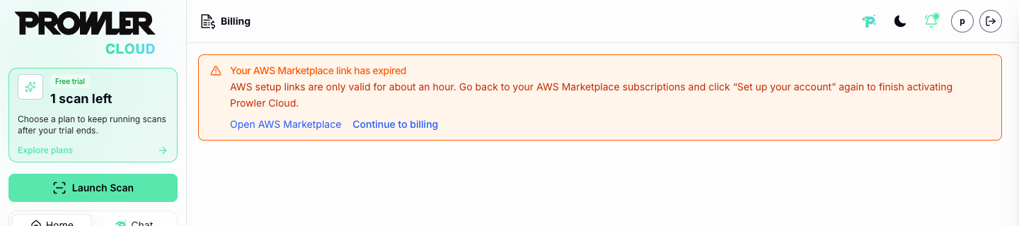 Error notice: Your AWS Marketplace link has expired
