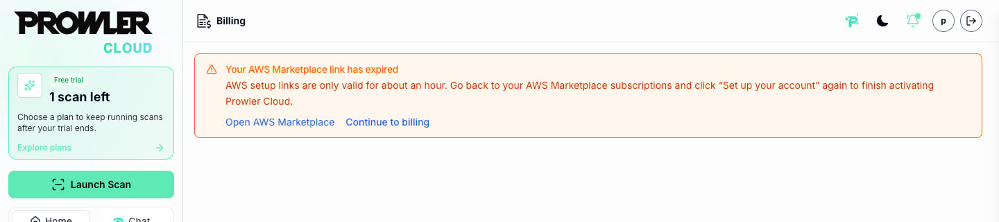 Error notice: Your AWS Marketplace link has expired