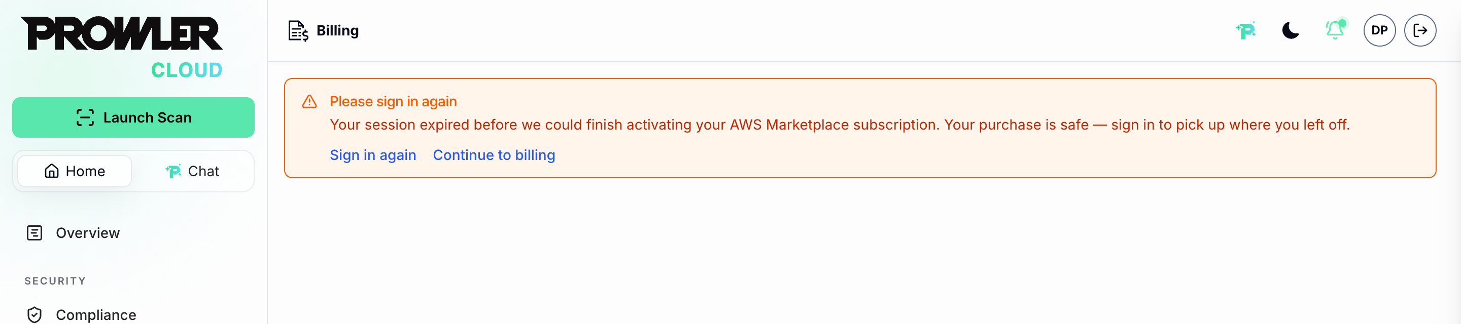 Error notice: Please sign in again