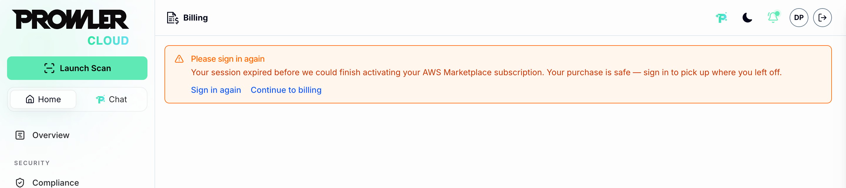 Error notice: Please sign in again