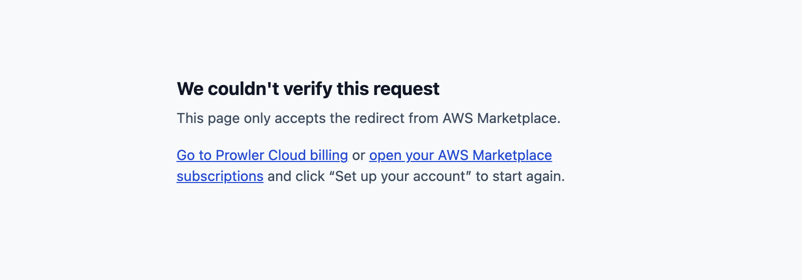 Error page: We couldn't verify this request