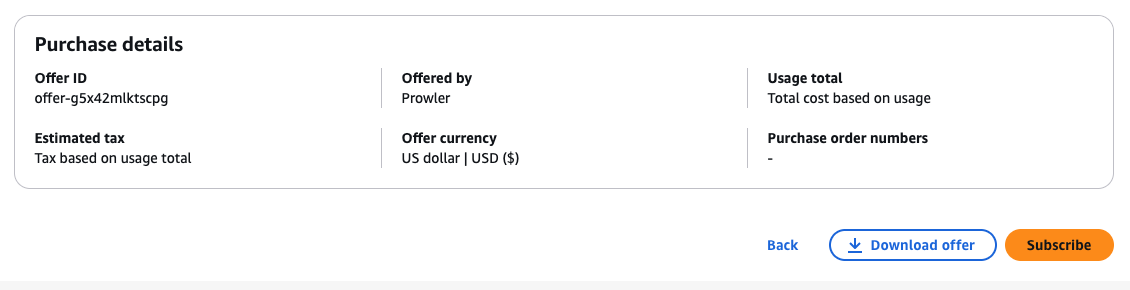 Purchase details for the monthly listing with the Subscribe button highlighted