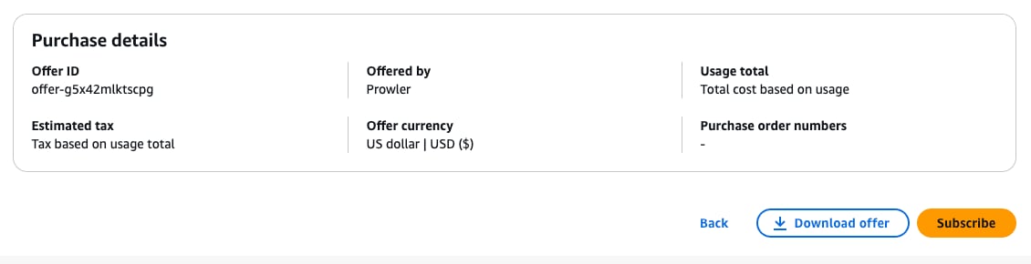 Purchase details for the monthly listing with the Subscribe button highlighted