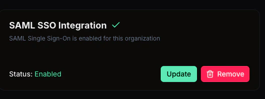 Prowler App - SAML SSO Integration status showing "Enabled"