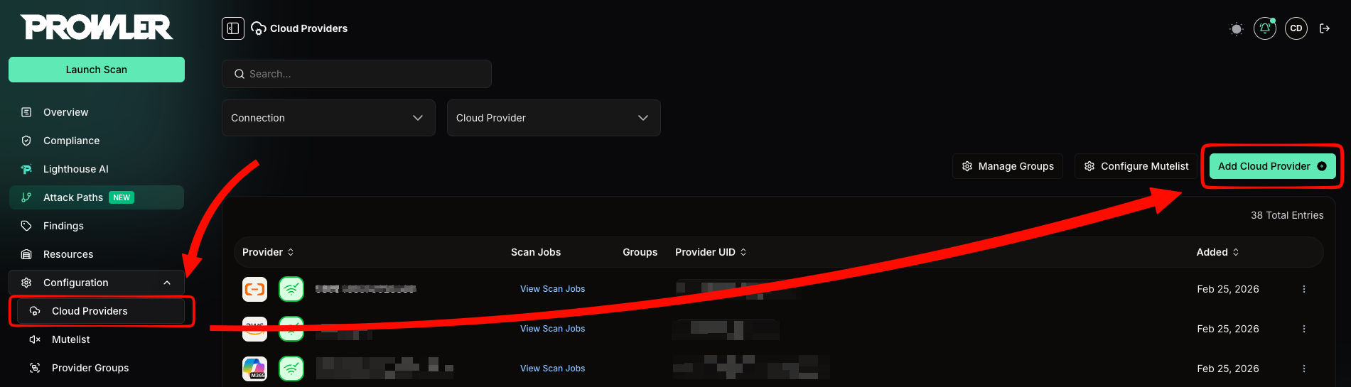 Cloud Providers page showing the Add Cloud Provider button