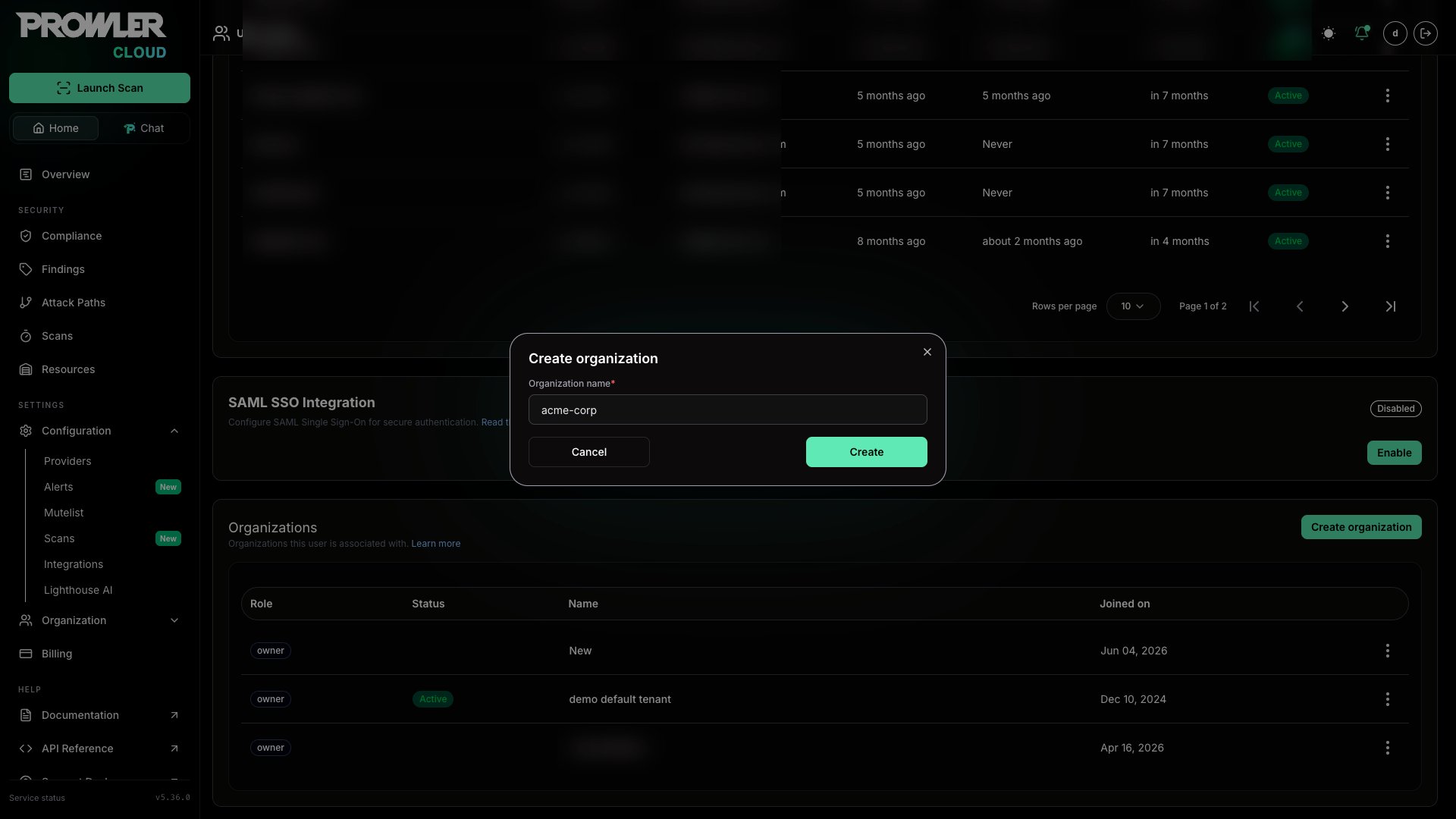 Create organization modal