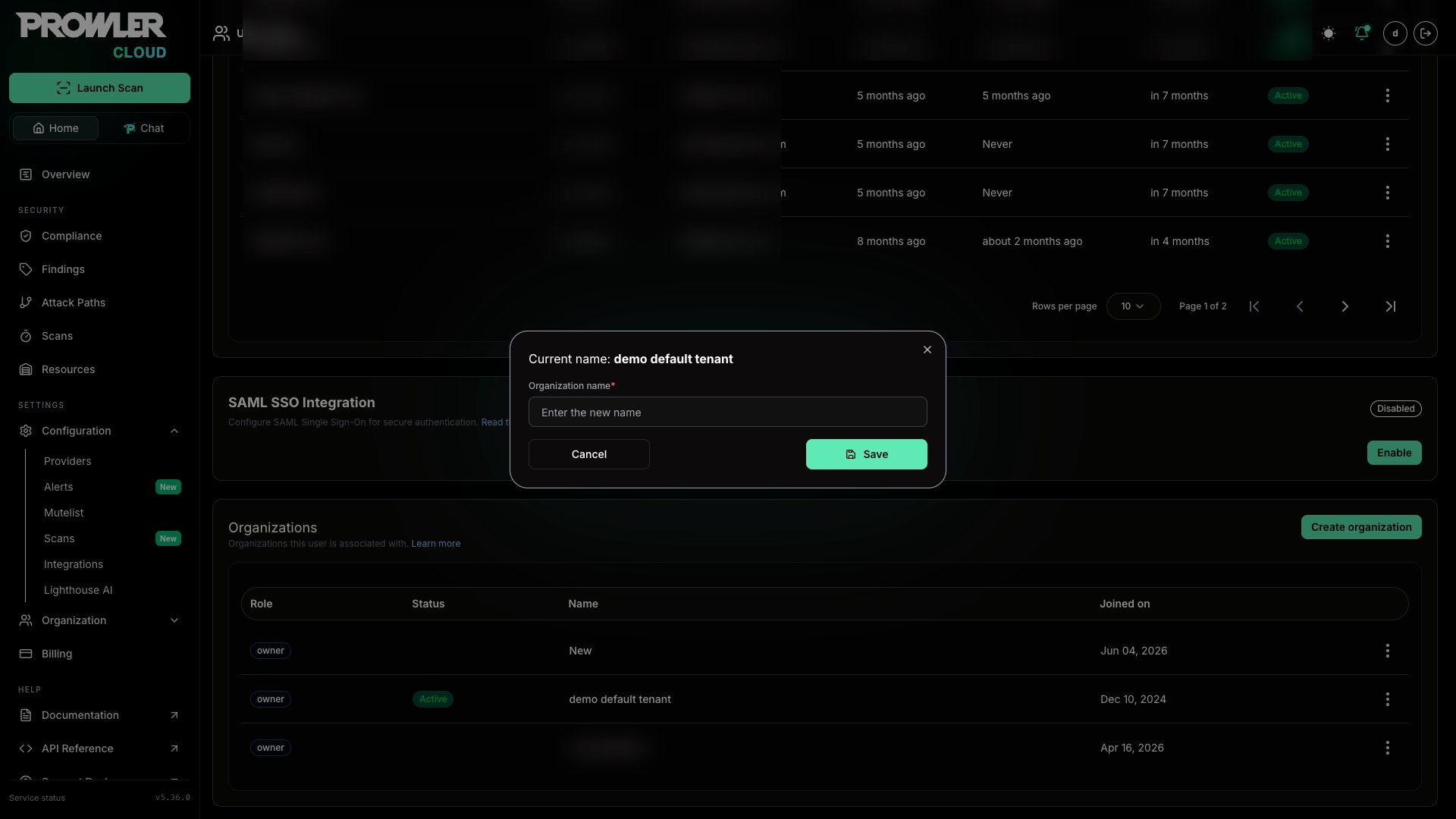 Edit organization name modal