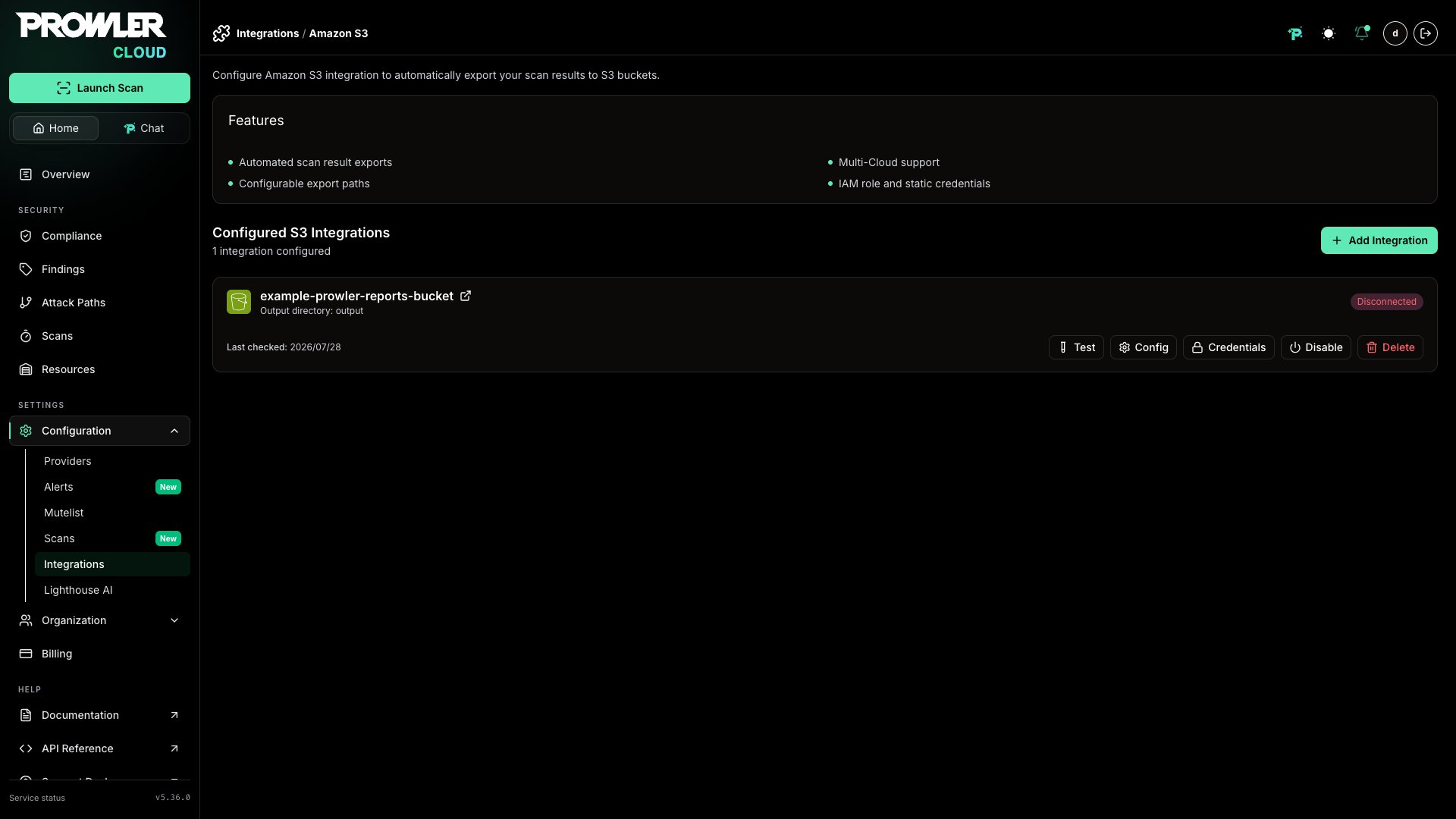 Integration status view