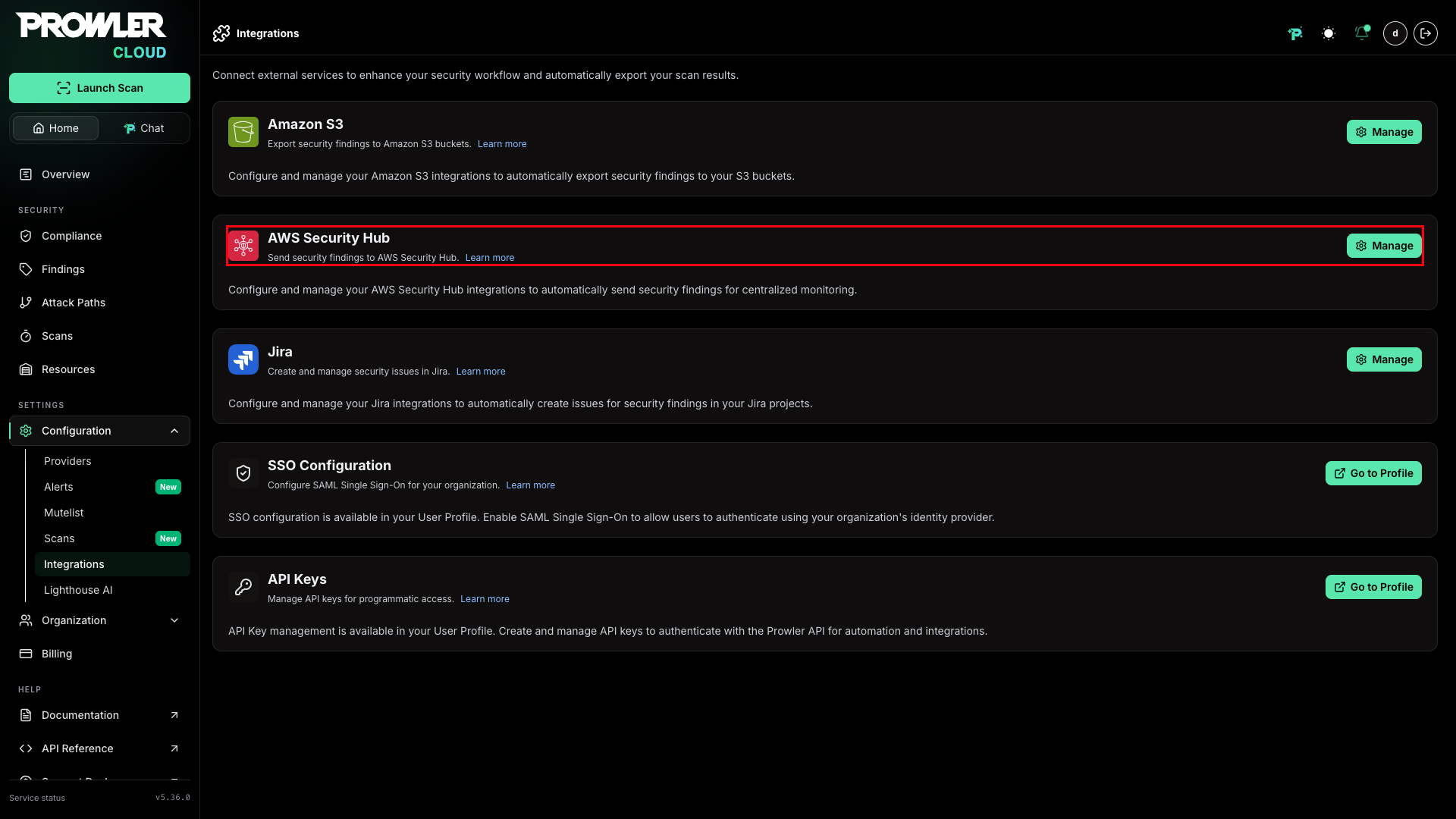 Integrations tab