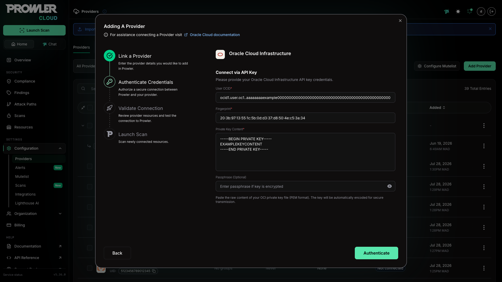 Add OCI API Key Credentials