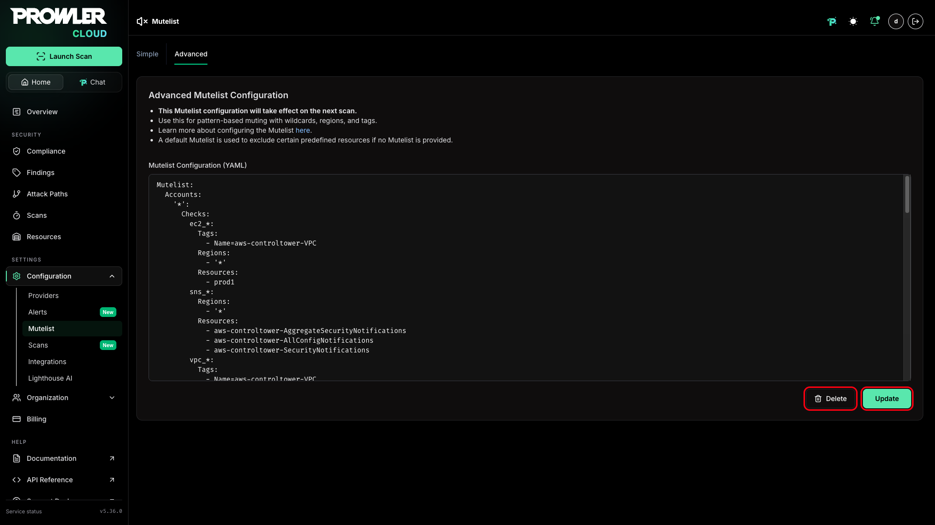 Remove or update configuration