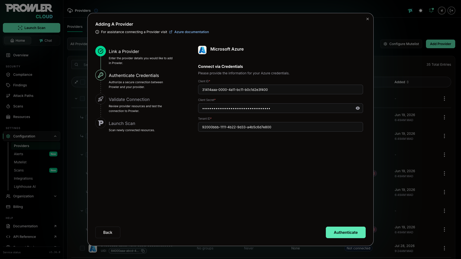 Prowler Cloud Azure Credentials
