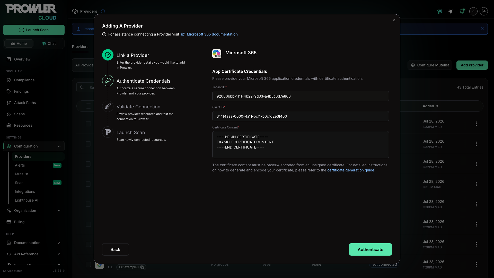 M365 certificate authentication form