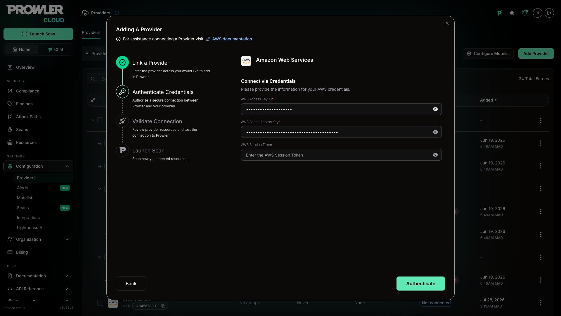 Connect via credentials