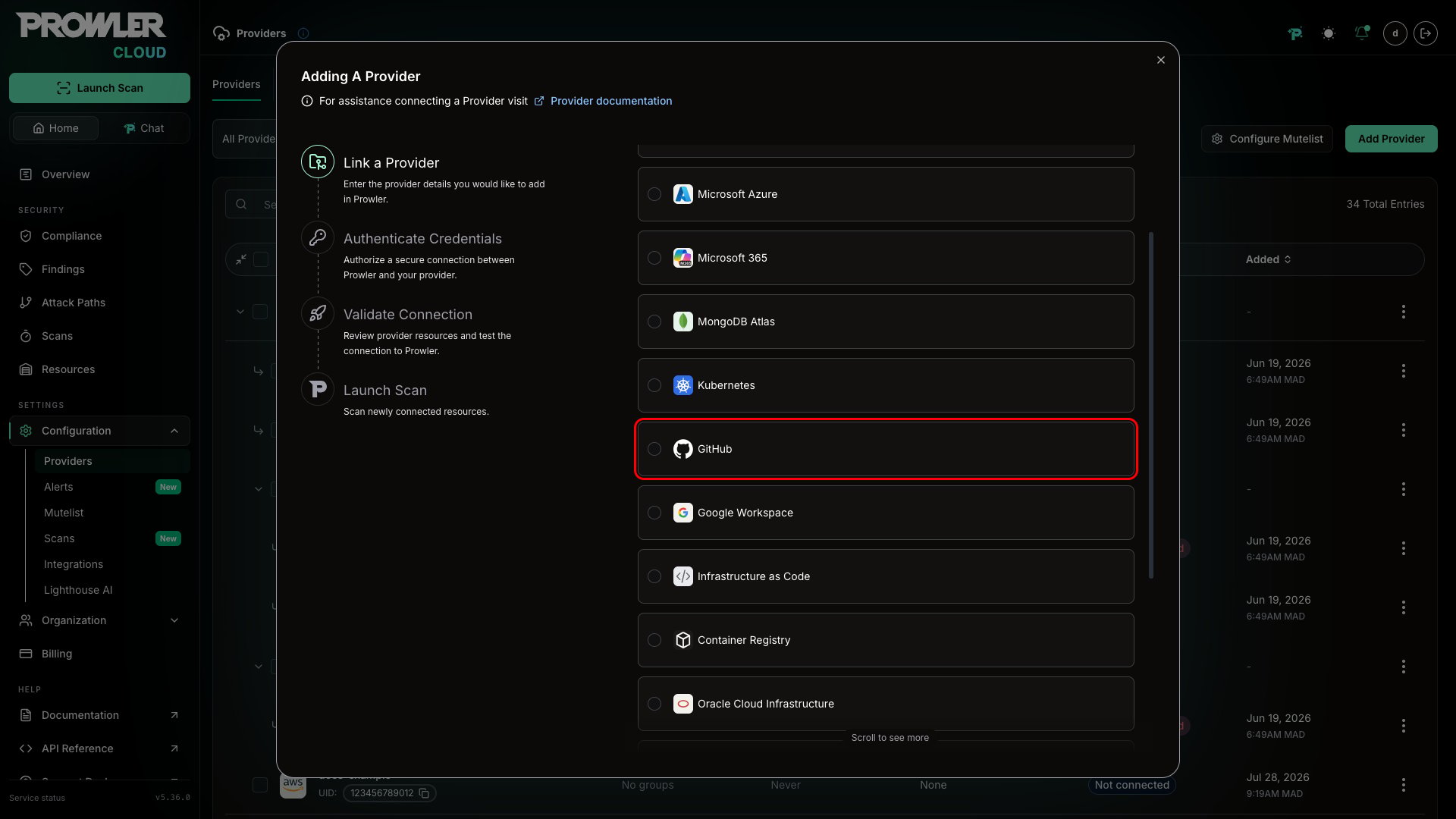 Select GitHub