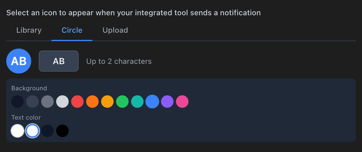 Circle tab with initials picker and color customization