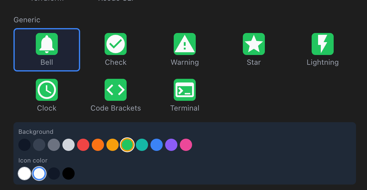 Library tab with a selected icon and color customization