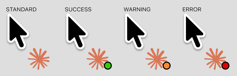 Standard, Success, Warning, and Error badge states by the cursor