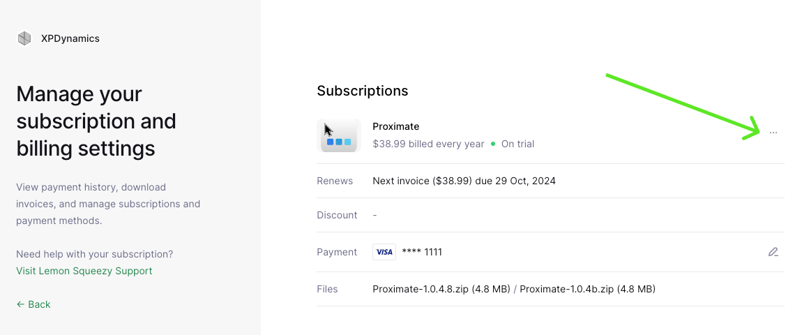 3-dot menu icon in the Subscriptions area
