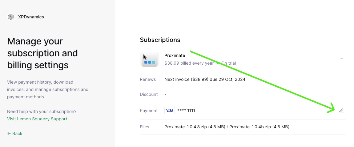 Payment row with edit icon