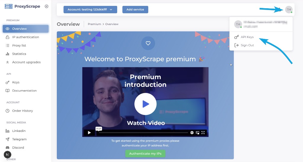 Create a key - ProxyScrape Docs