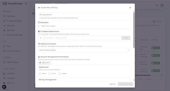 Proxyscrape Serial Number Create a key - ProxyScrape Docs