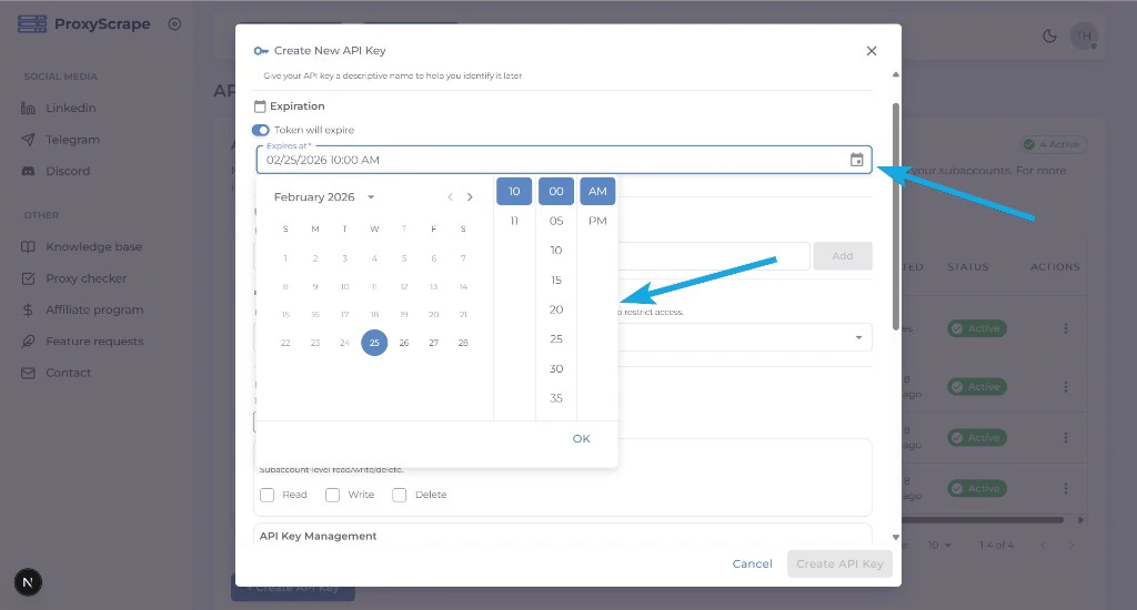 Expiration toggle with date picker