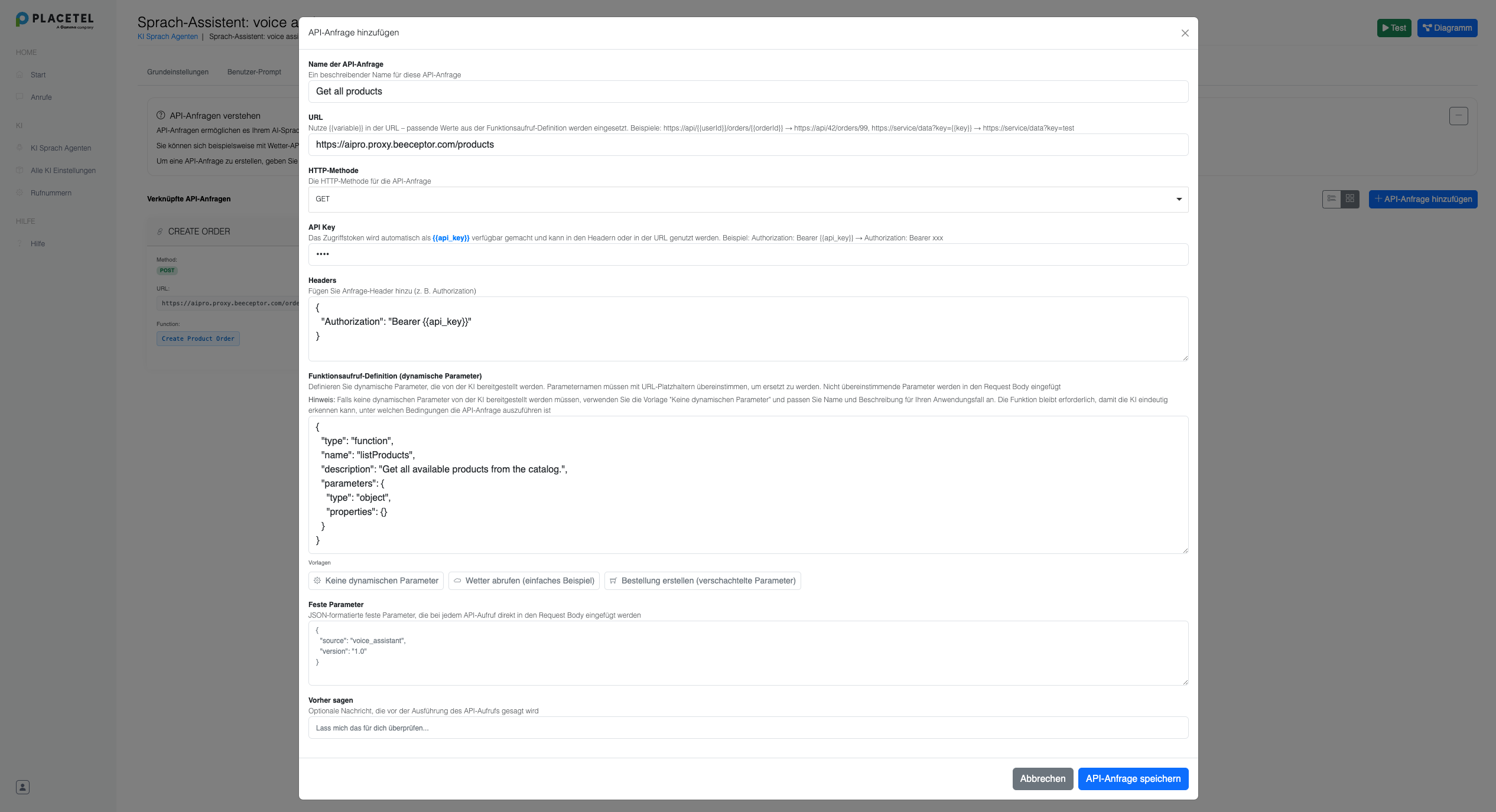 API Request Configuration for GET without parameters