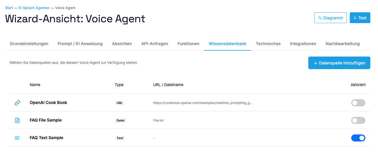 Voice Wizard - Wissensdatenbank Tab