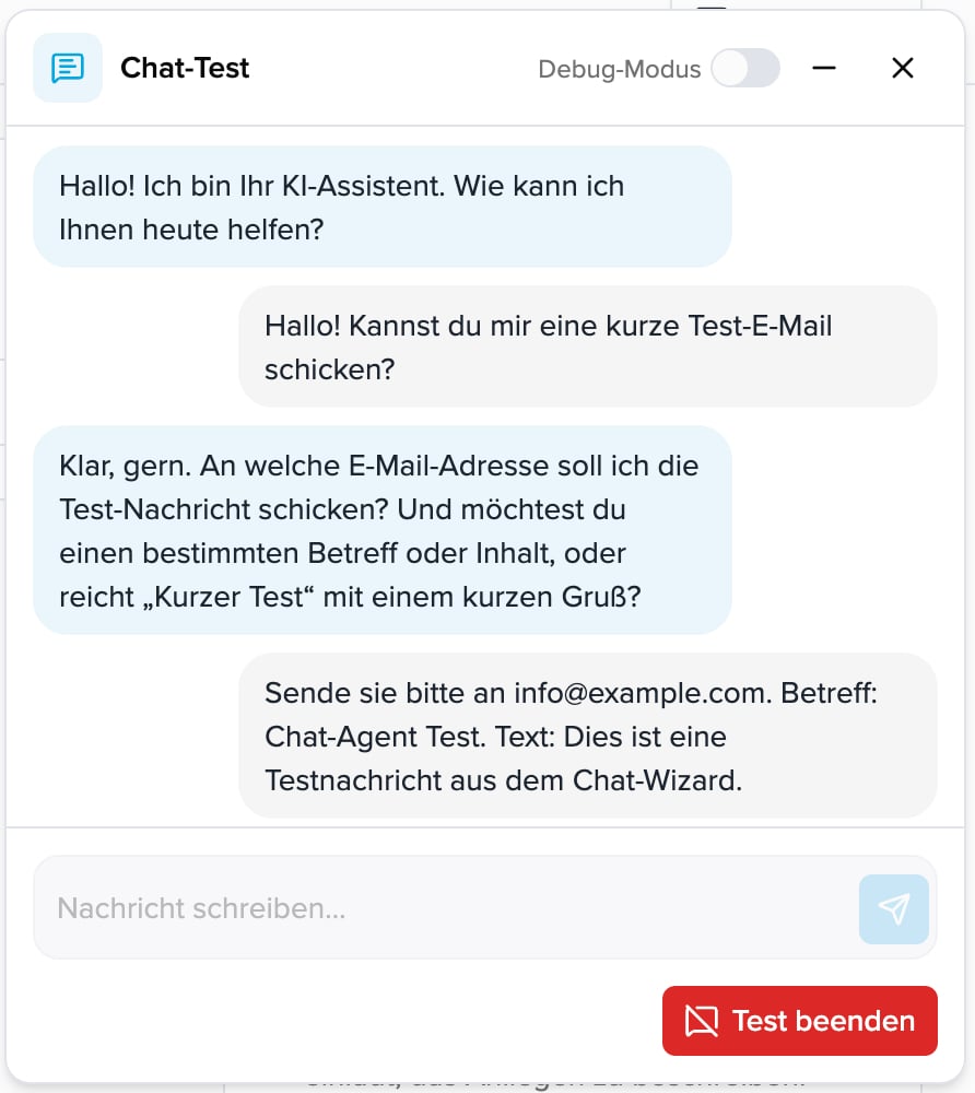 Chat-Test mit Nachrichtenverlauf