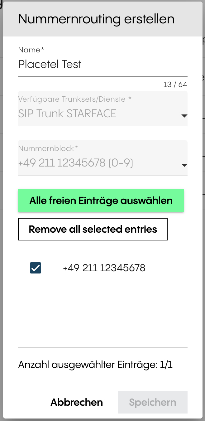 Selecting the trunkset, number block, and required phone number