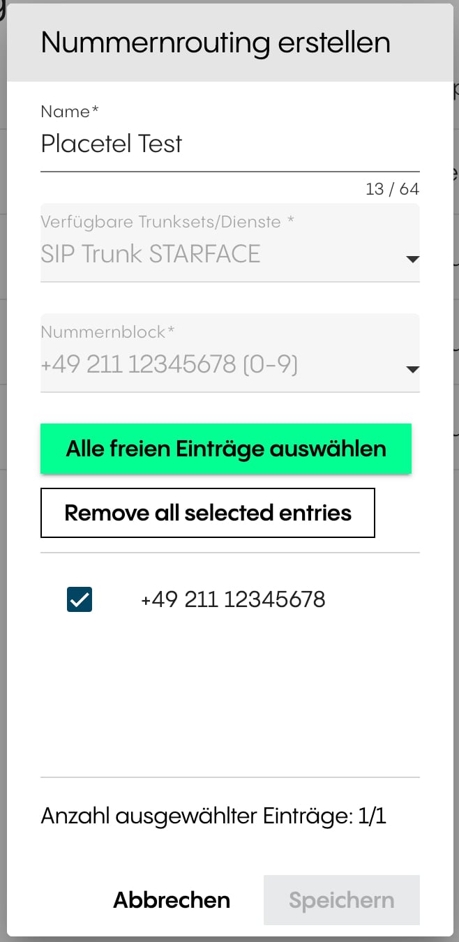 Selecting the trunkset, number block, and required phone number