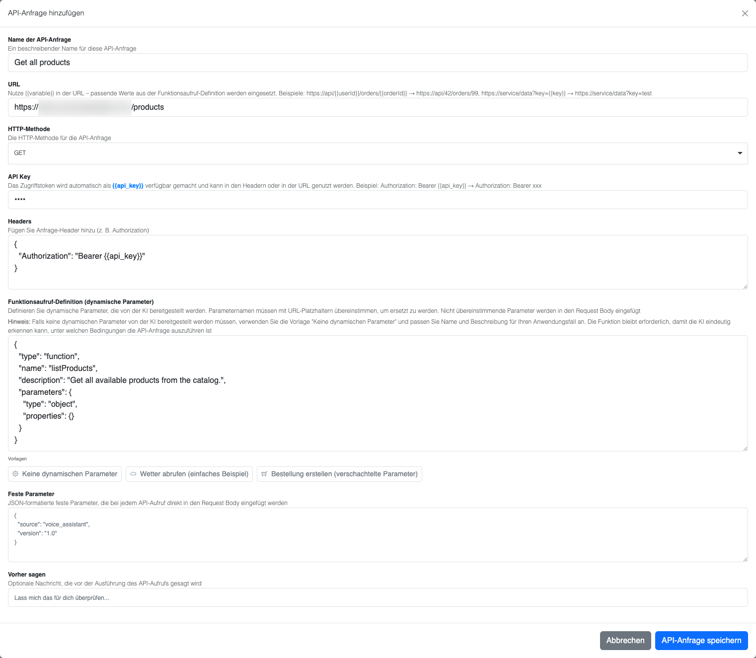 API Request Configuration for GET without parameters