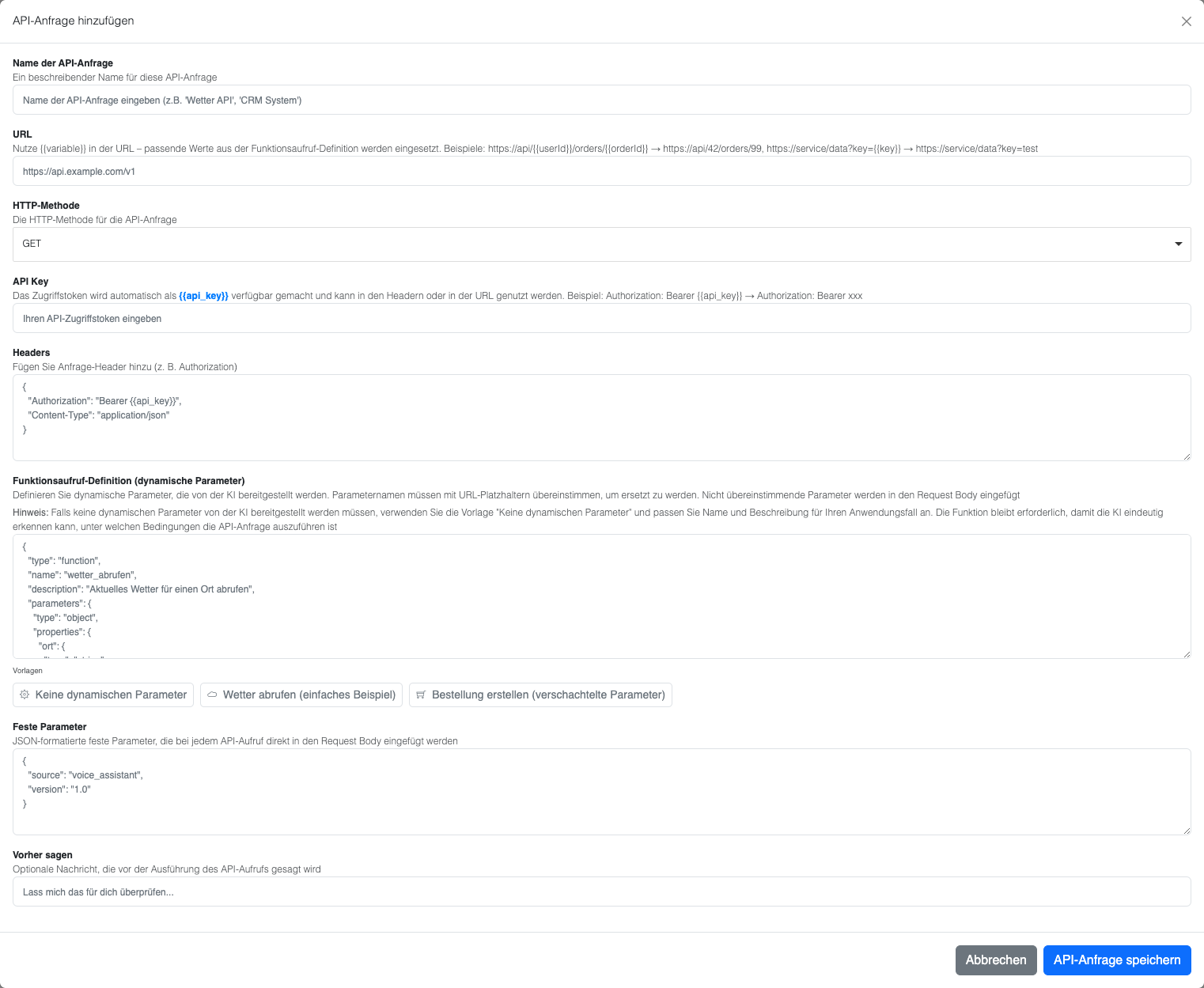 API Request Configuration Form