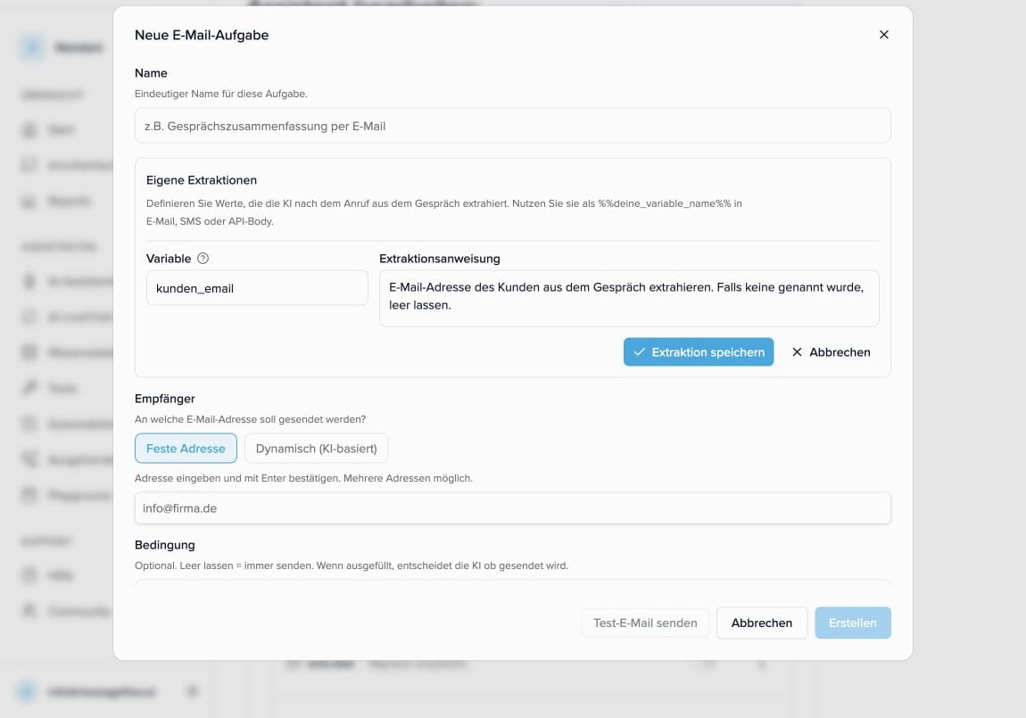 Neue eigene Extraktion anlegen