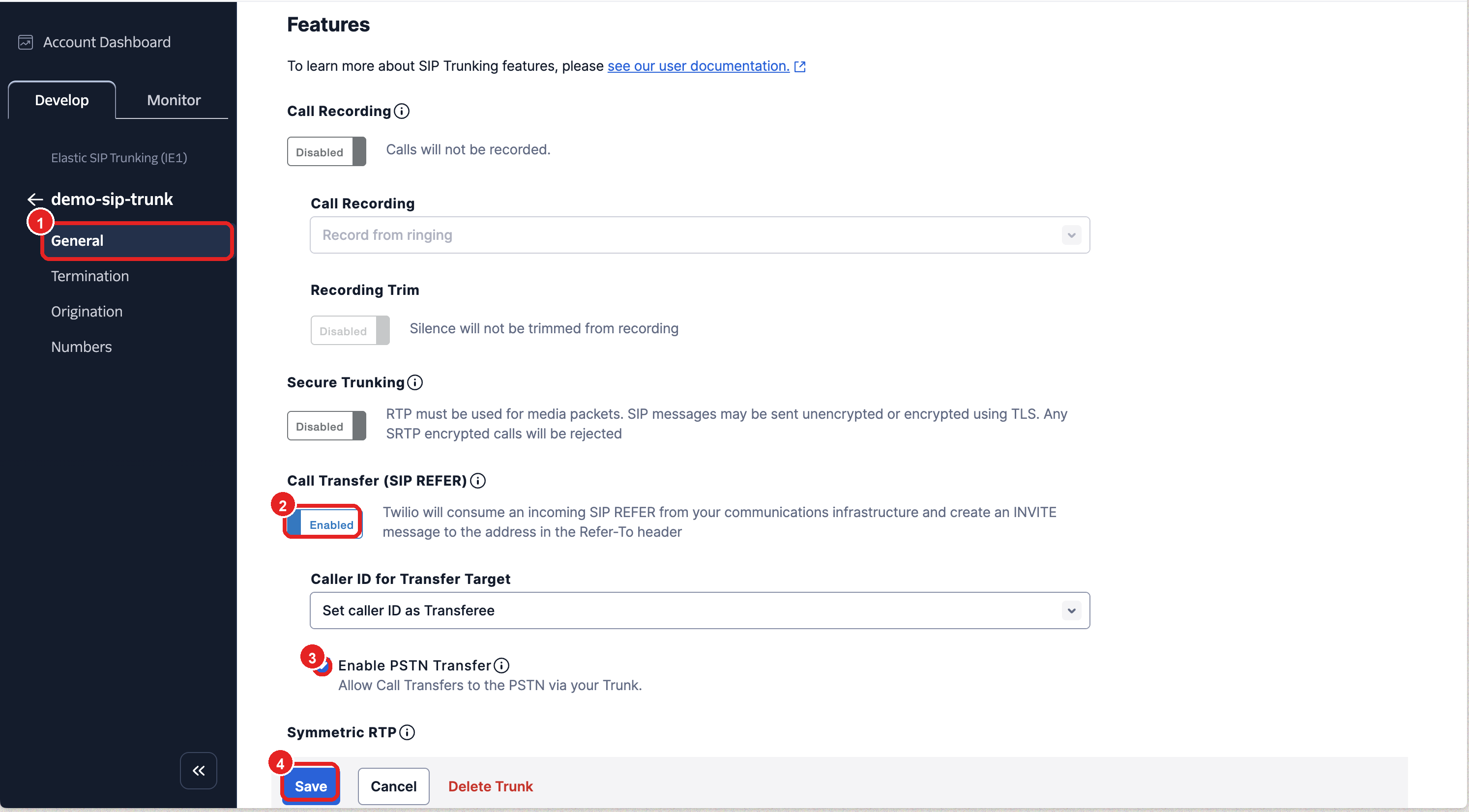 Twilio SIP REFER aktivieren