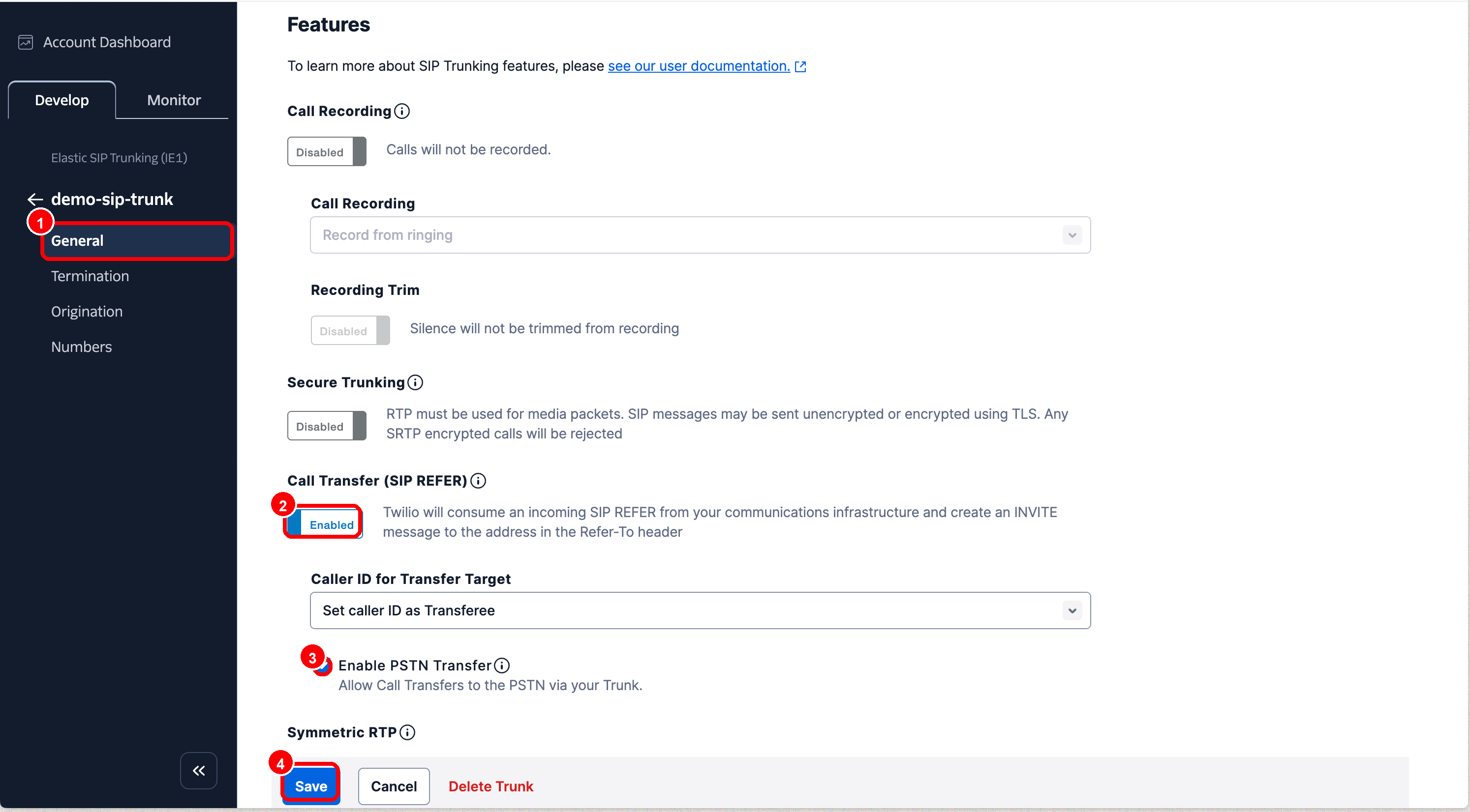 Twilio SIP REFER aktivieren
