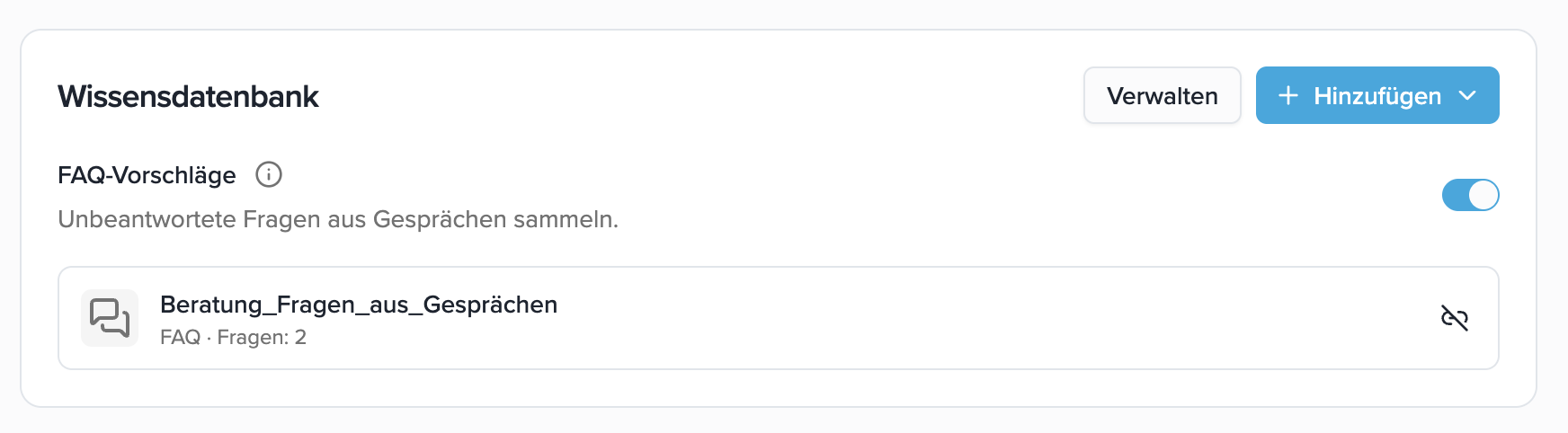 The FAQ collection is automatically connected to Beratung.