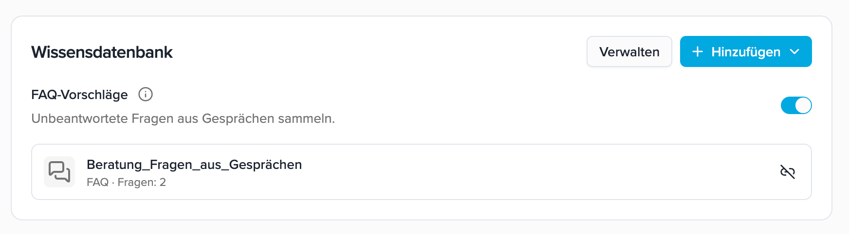 The FAQ collection is automatically connected to Beratung.