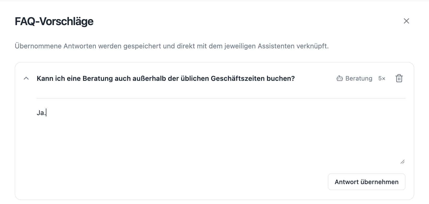 Enter an answer and confirm it individually with Use answer.