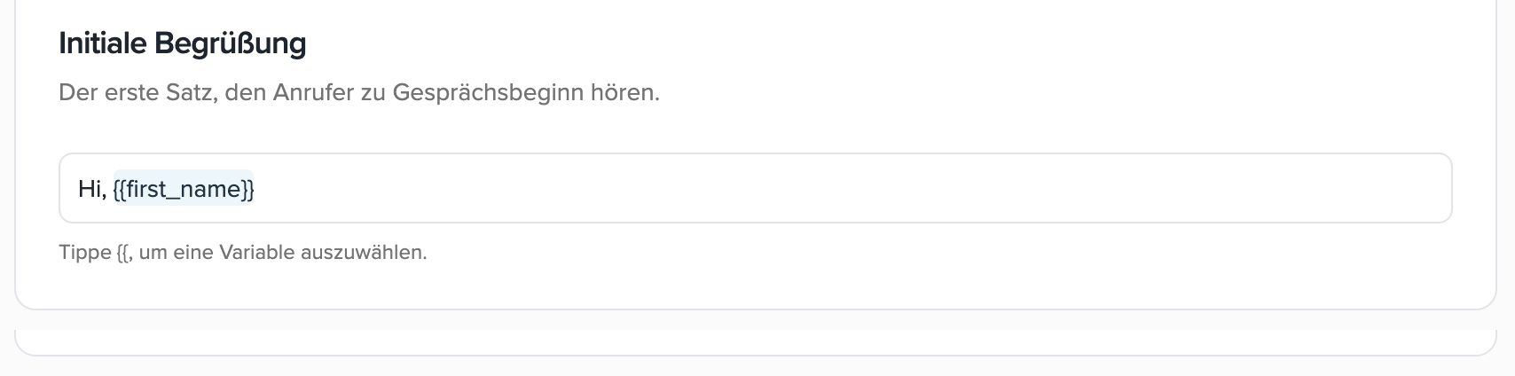 Inbound-Webhook-Variable in der initialen Begrüßung