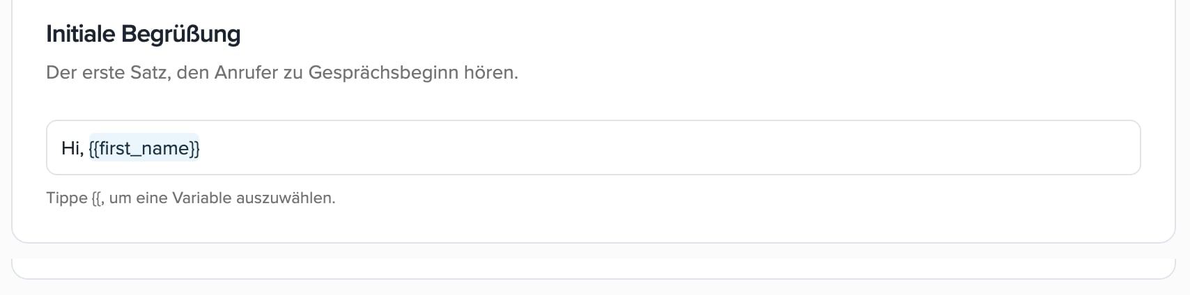 Inbound-Webhook-Variable in der initialen Begrüßung