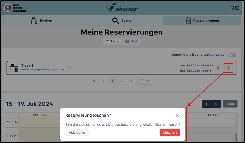 Reservierung löschen