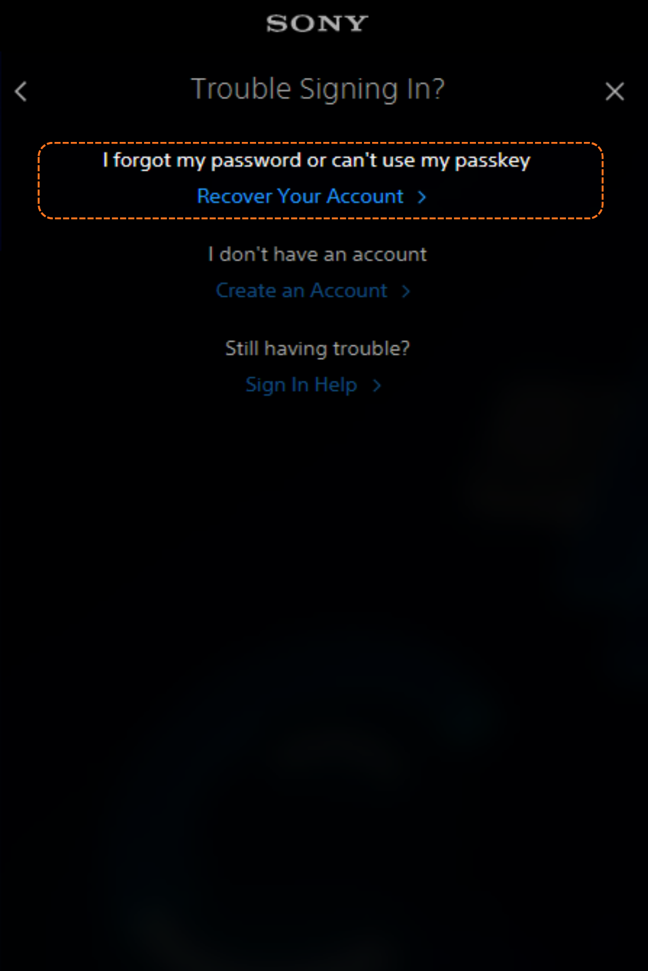 Trouble signing in, click Recover Your Account