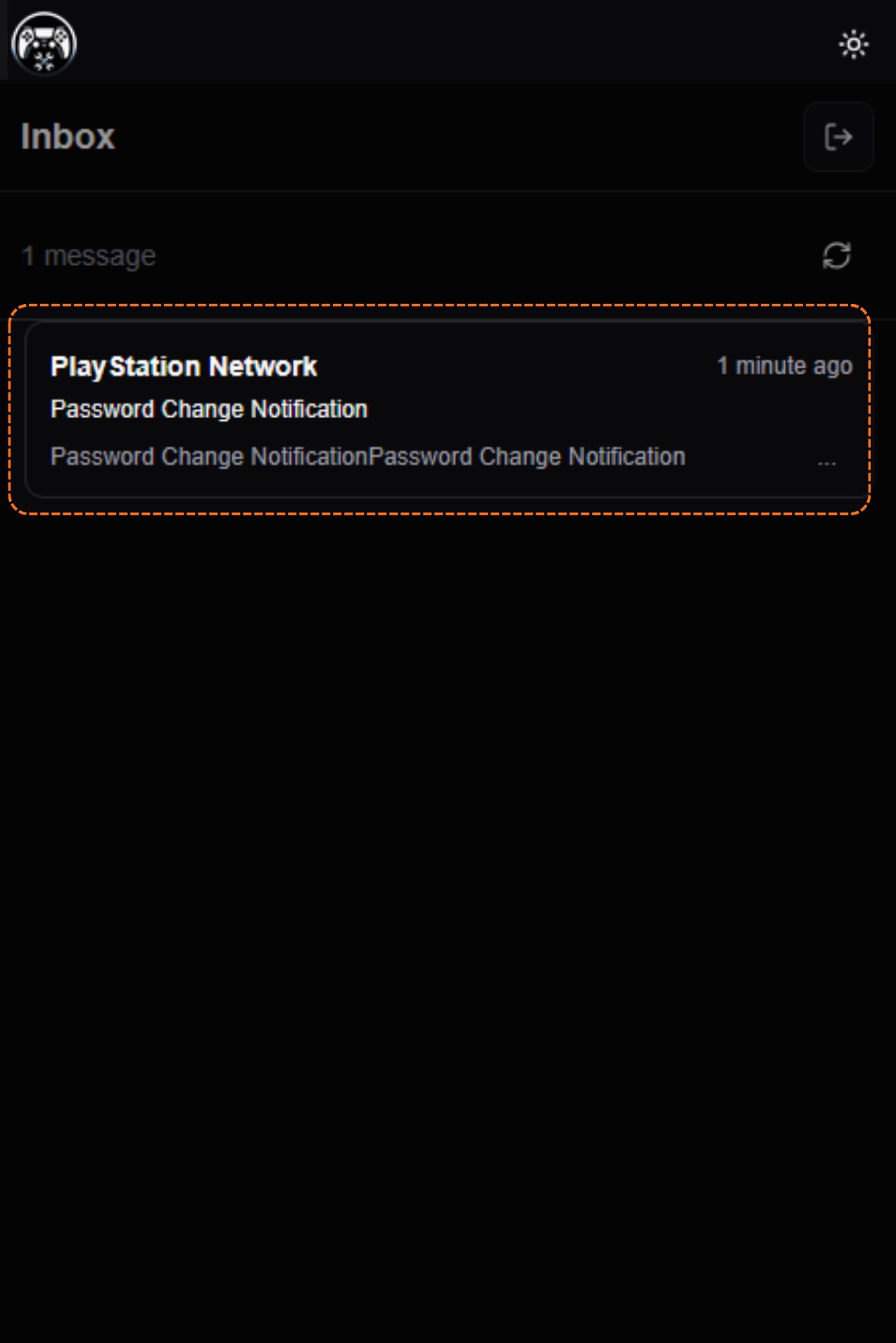 PlayStation Network password change email in the inbox