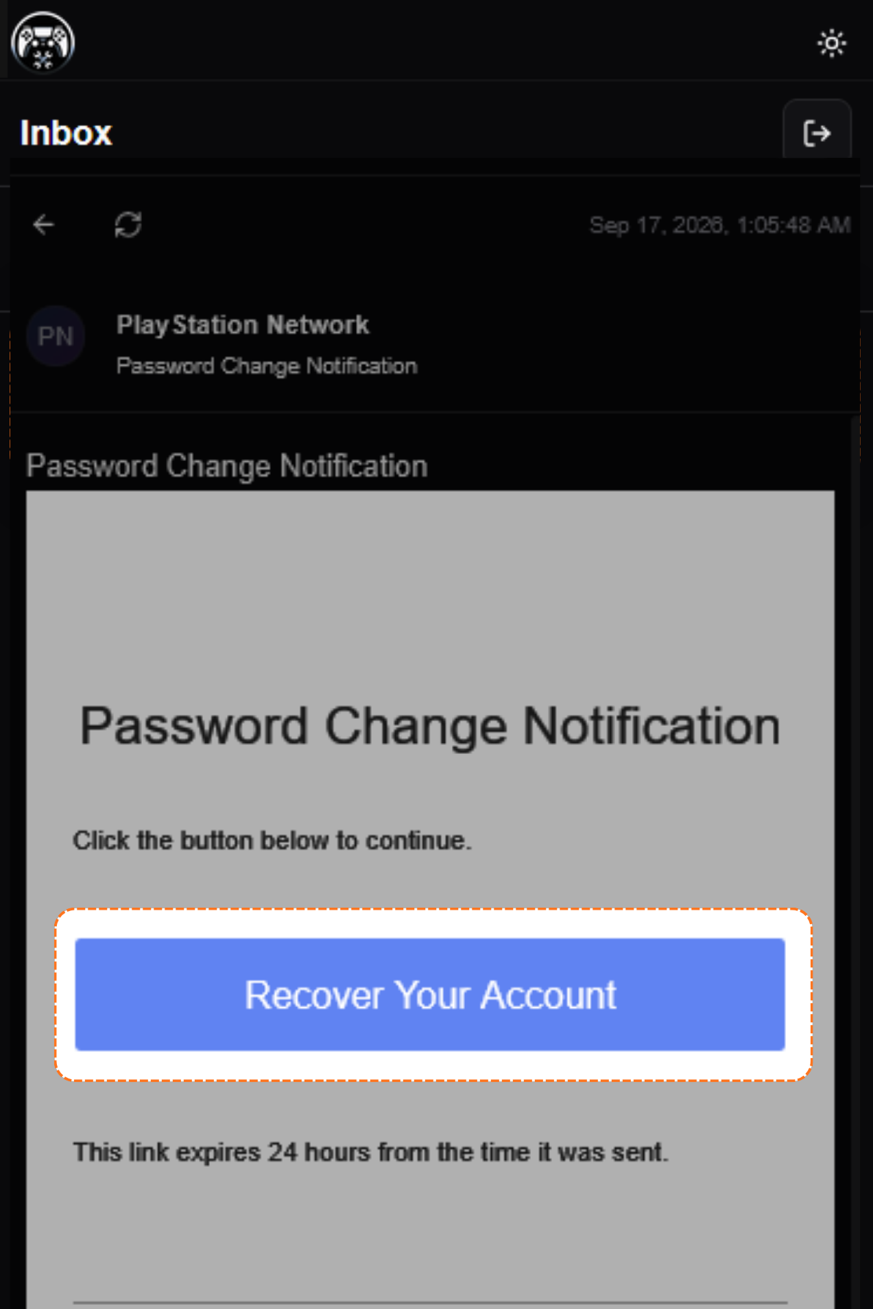 Password change email, click Recover Your Account