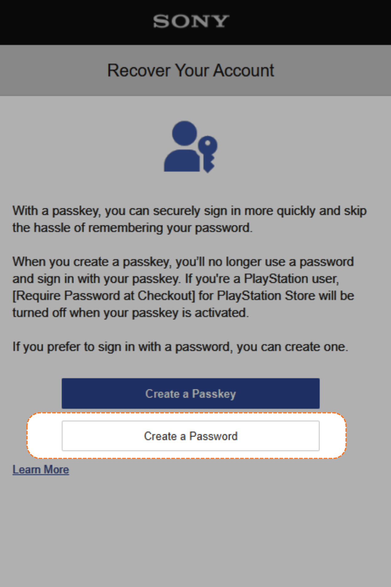 Create a password, click the password box